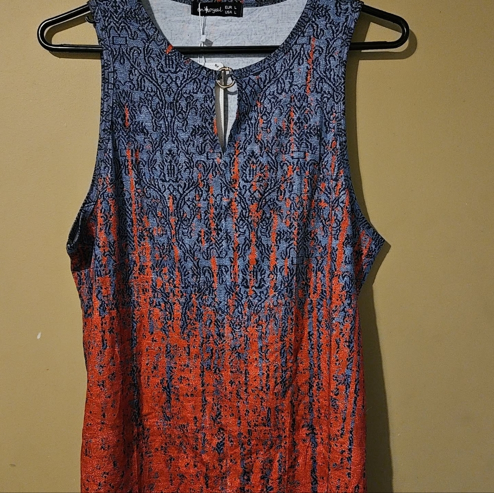 Elegant Blue and Orange Patterned Tank Top